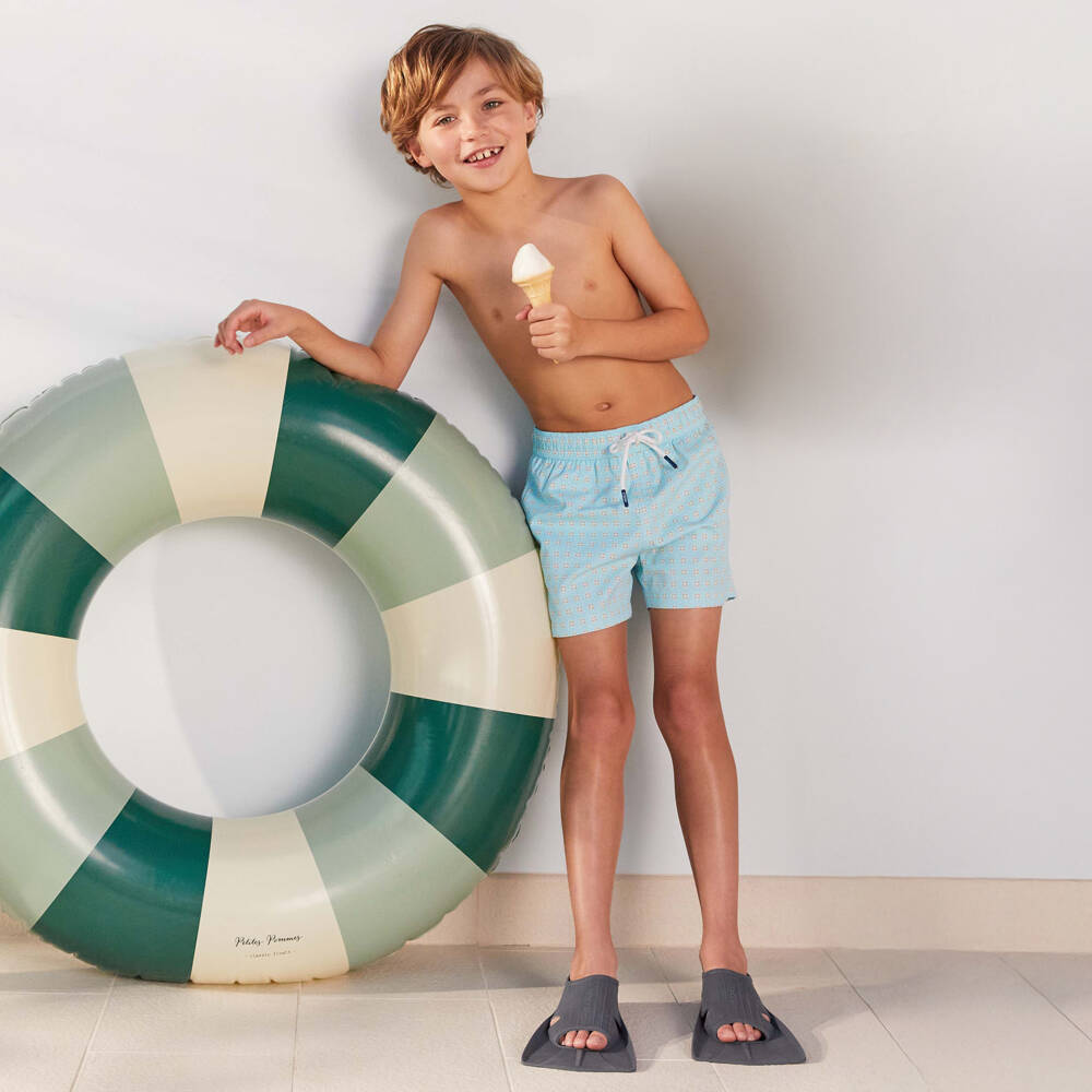 J&Josh-Boys Turquoise Blue Geometric Swim Shorts | Childrensalon Outlet