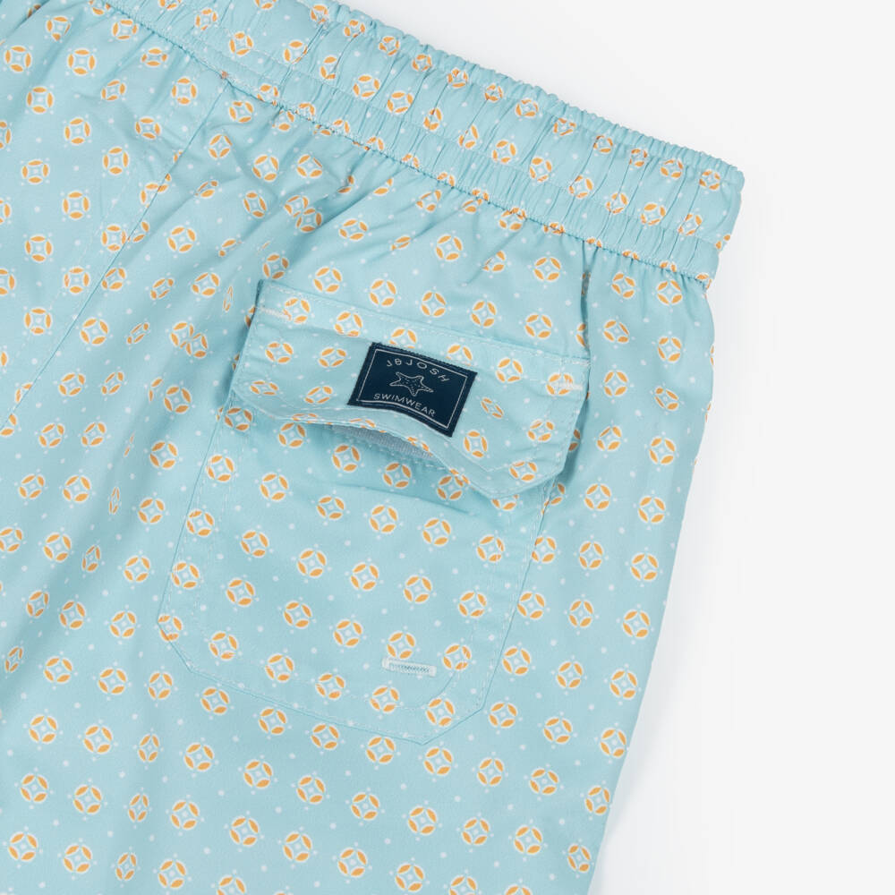 J&Josh-Boys Turquoise Blue Geometric Swim Shorts | Childrensalon Outlet