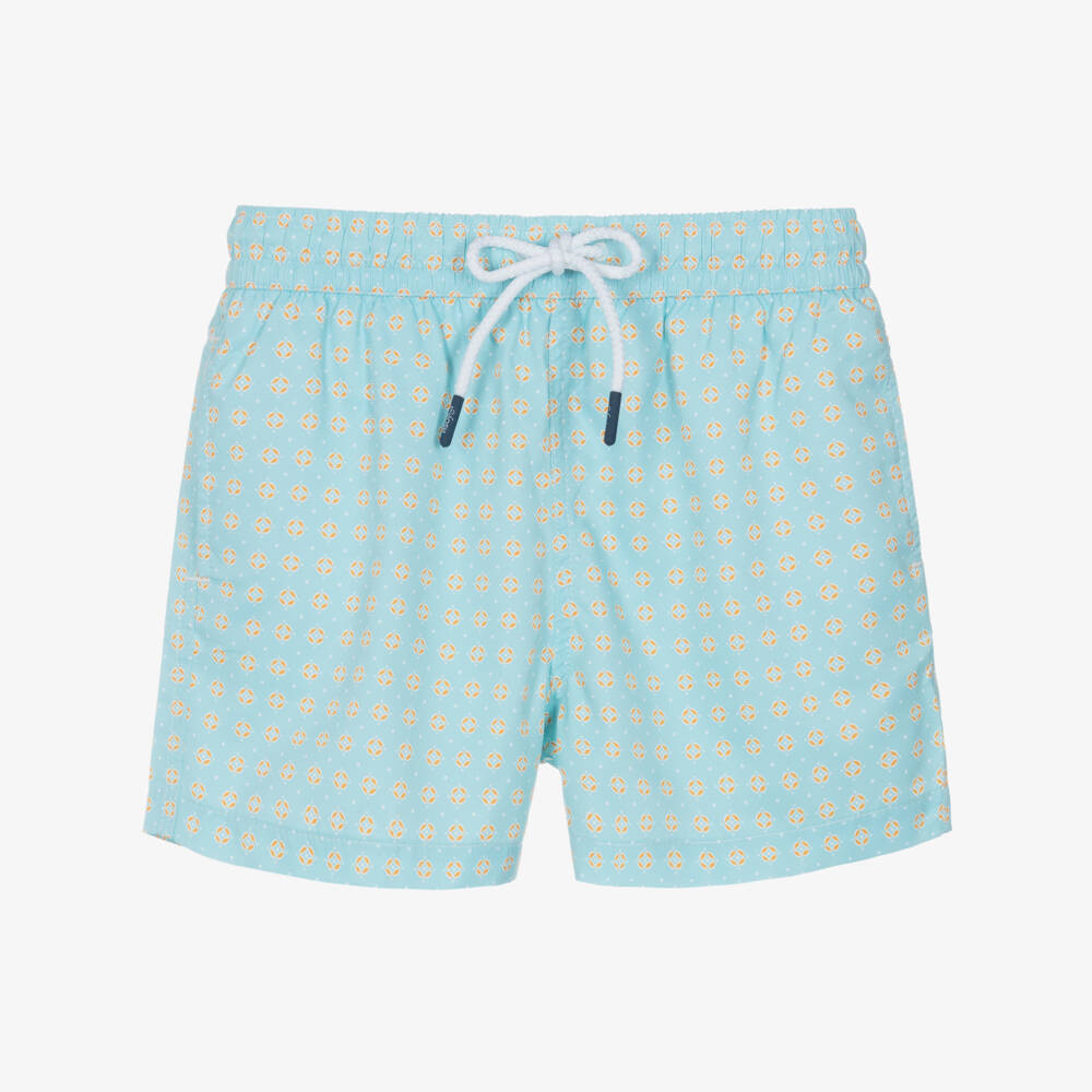 J&Josh-Boys Turquoise Blue Geometric Swim Shorts | Childrensalon Outlet