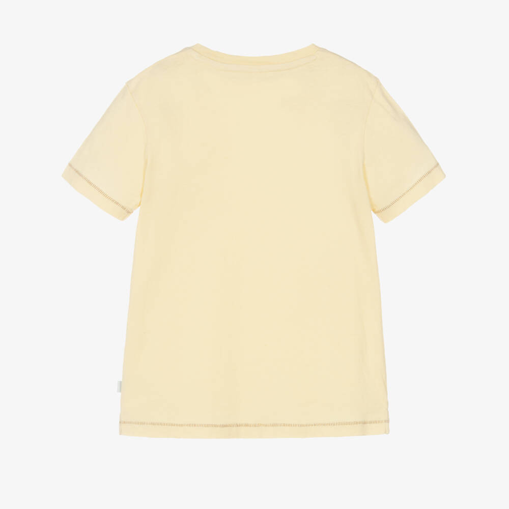 J&Josh-Boys Yellow Cotton & Linen T-Shirt with Overstitching | Childrensalon Outlet