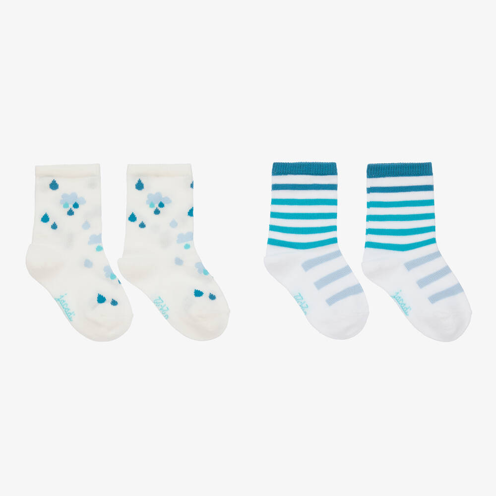 Jacadi Paris-جوارب مزيج قطن لون أزرق وأبيض للمواليد (عدد 2) | Childrensalon Outlet
