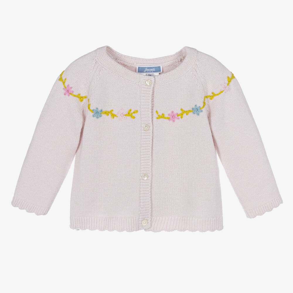 Jacadi Paris - Baby Girls Pink Wool Knit Cardigan | Childrensalon