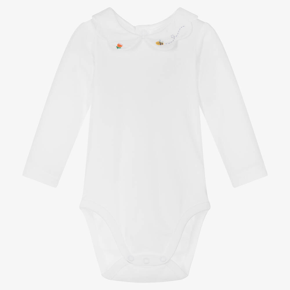 Jacadi Paris - Baby Girls White Cotton Bodysuit | Childrensalon