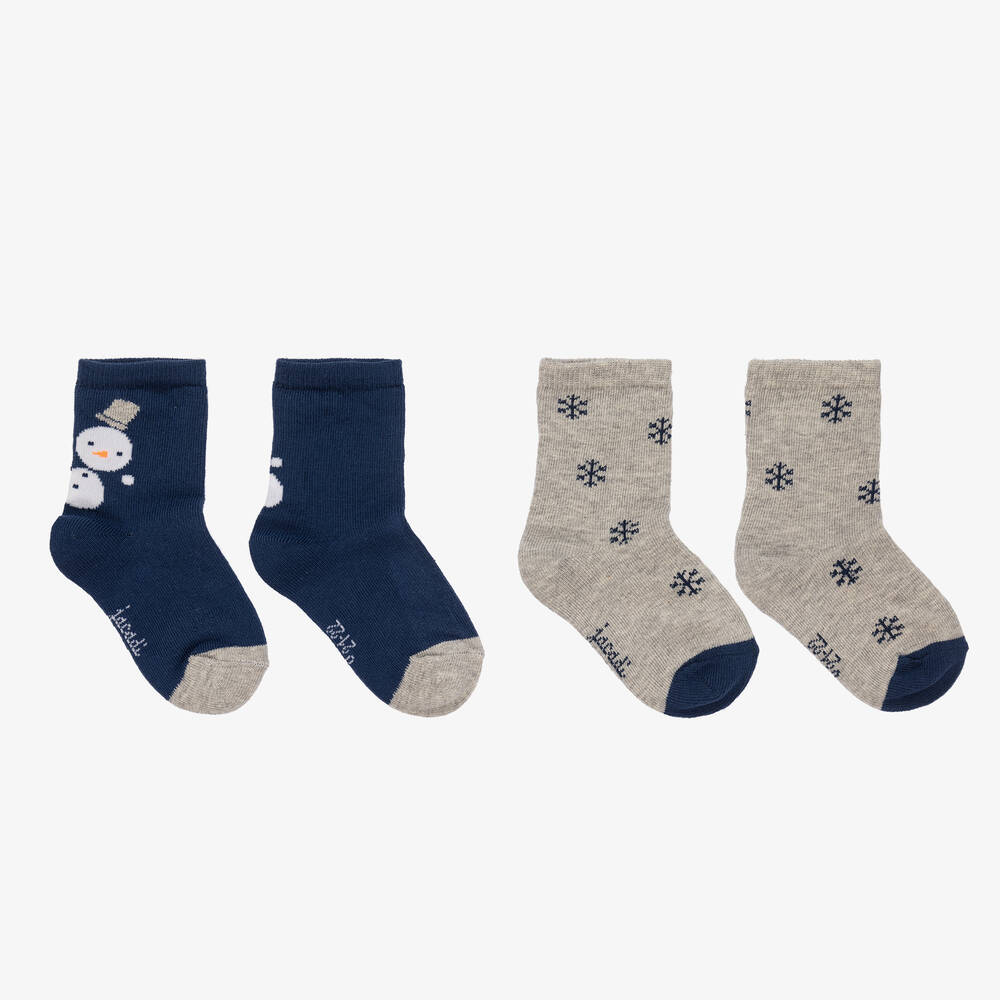 Jacadi Paris - Boys Blue & Grey Cotton Socks (2 Pack) | Childrensalon