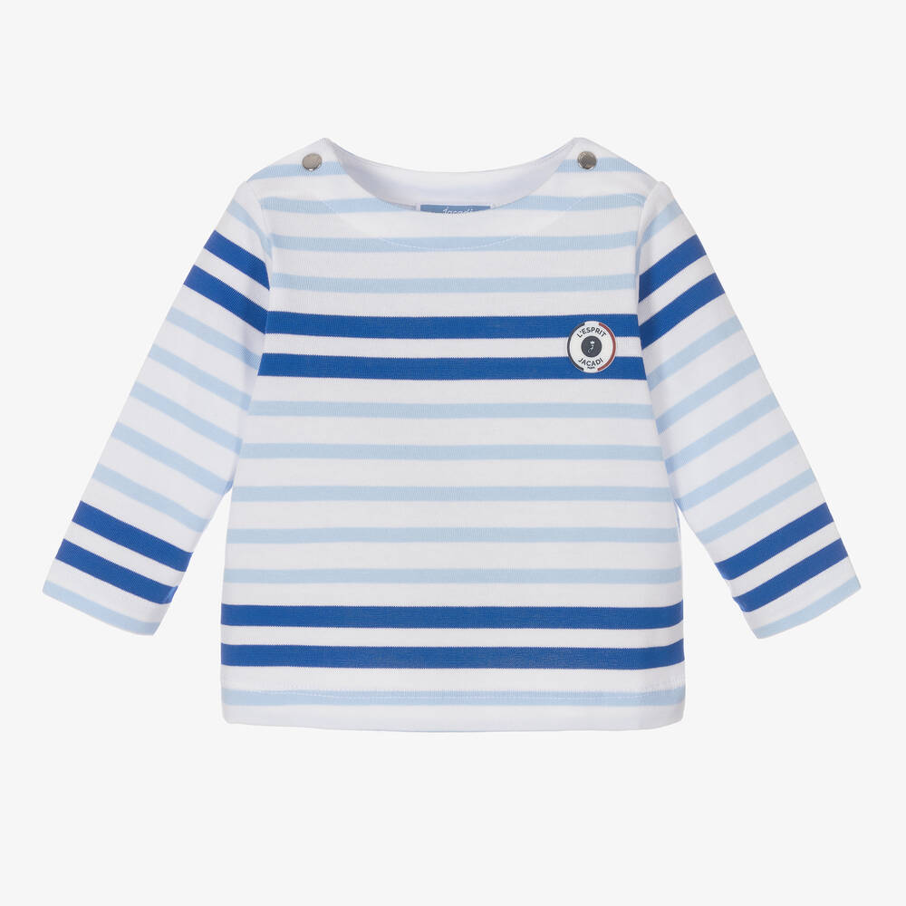 Jacadi Paris - Boys Blue Stripe Cotton Top | Childrensalon
