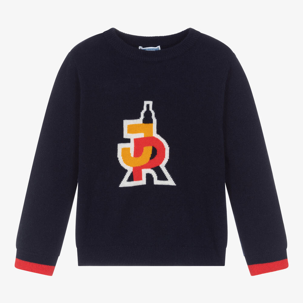 Jacadi Paris - Boys Blue Wool Knit Jumper | Childrensalon