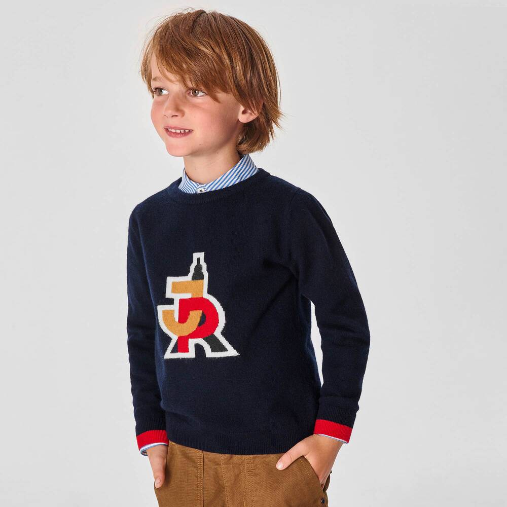 Jacadi Paris-Boys Blue Wool Knit Jumper | Childrensalon Outlet
