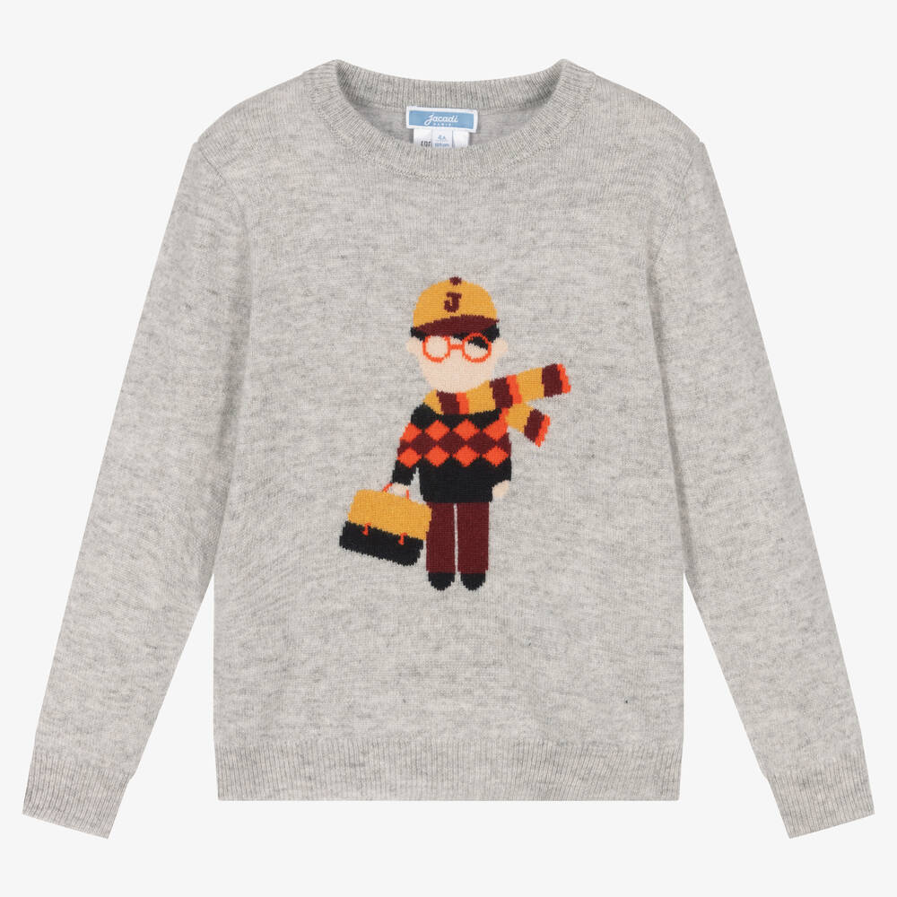 Jacadi Paris - Boys Grey Cashmere Knit Jumper | Childrensalon