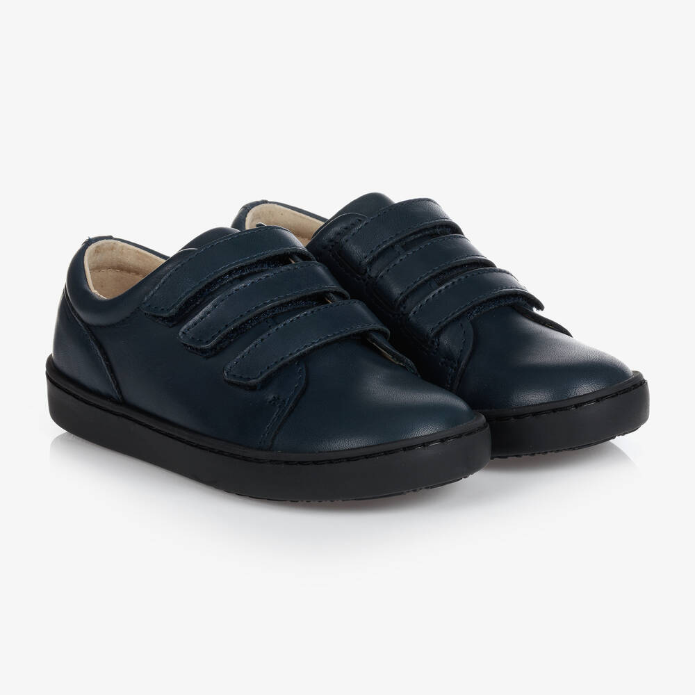 Boys navy shop leather trainers