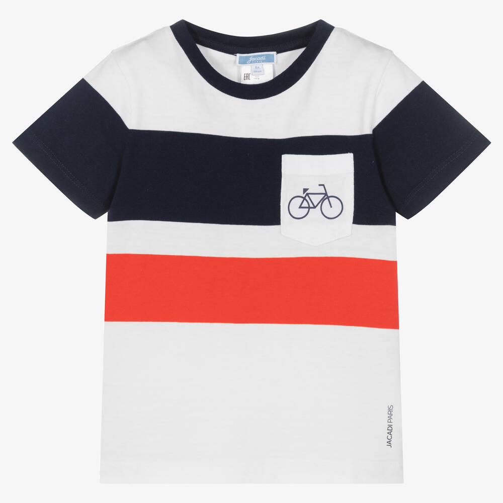 Jacadi Paris - T-shirt blanc rayé en coton garçon | Childrensalon