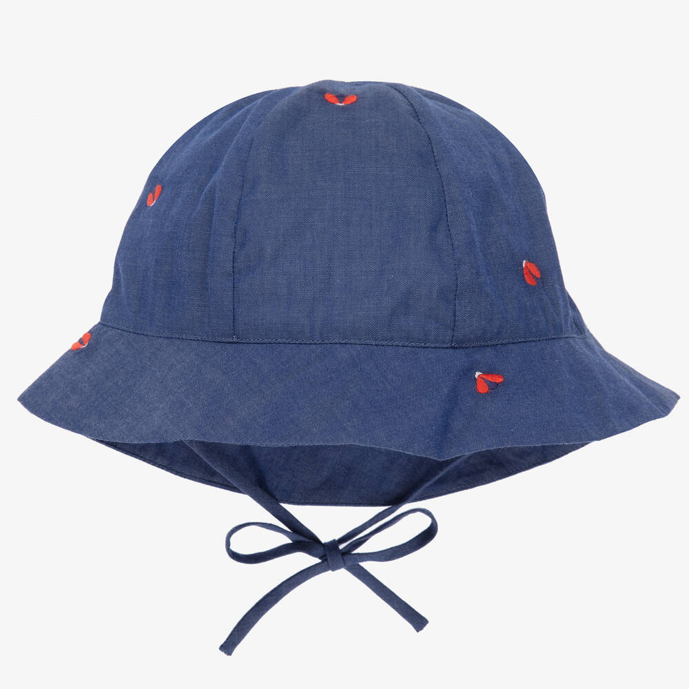Jacadi Paris - قبعة للشمس أطفال بناتي قطن شامبري لون أزرق | Childrensalon