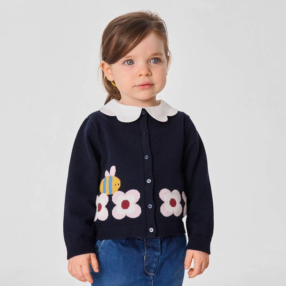 Jacadi Paris-Girls Blue Cotton Cardigan | Childrensalon Outlet