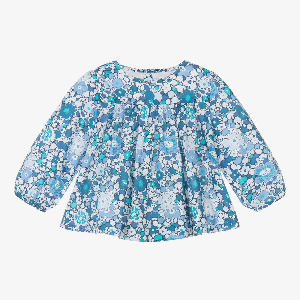 Jacadi Paris - Girls Blue Floral Blouse | Childrensalon