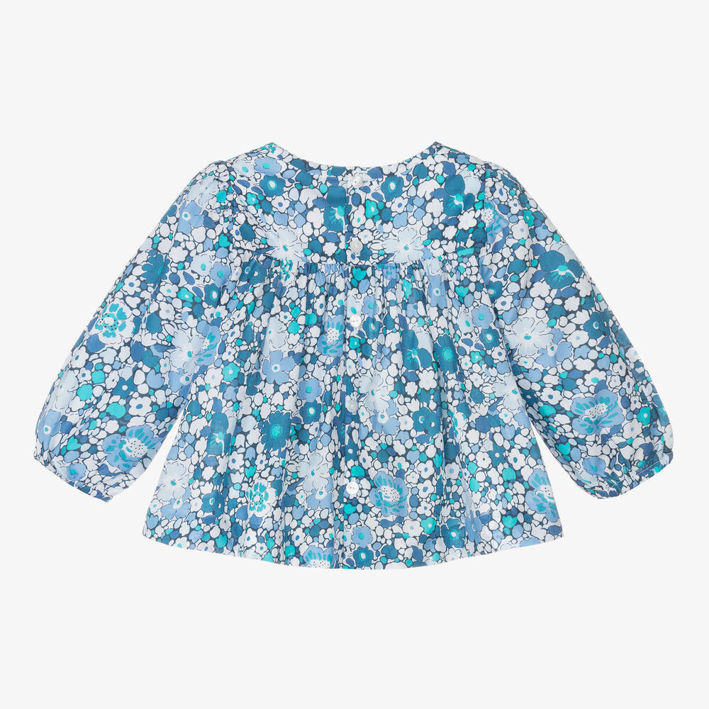 جاكادي باريس-بلوز أطفال بناتي قطن بوبلين لون أزرق بطبعة ورود | Childrensalon Outlet
