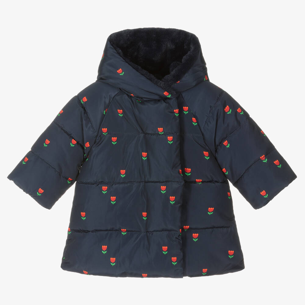 Jacadi Paris - Girls Blue Floral Puffer Coat | Childrensalon