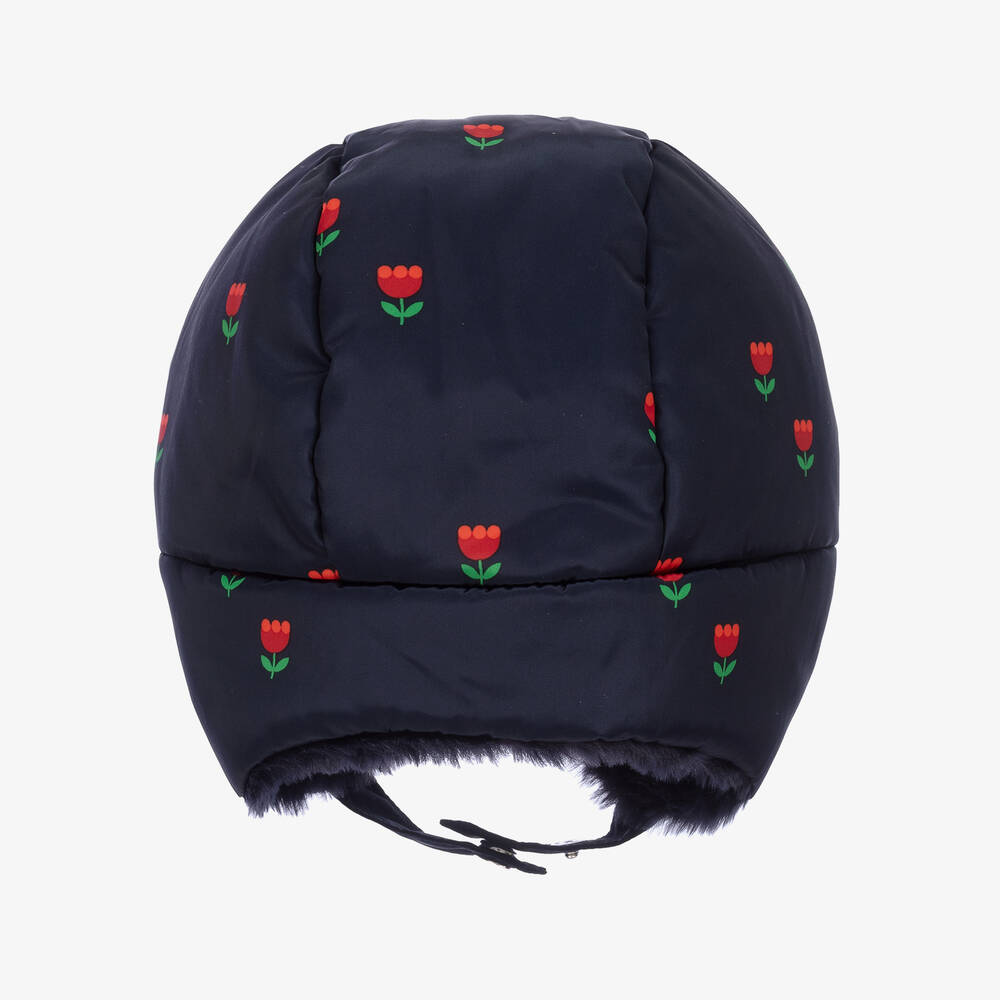 جاكادي باريس-قبعة أطفال بناتي لون كحلي بطبعة ورود | Childrensalon Outlet