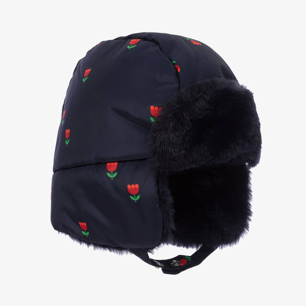 جاكادي باريس-قبعة أطفال بناتي لون كحلي بطبعة ورود | Childrensalon Outlet