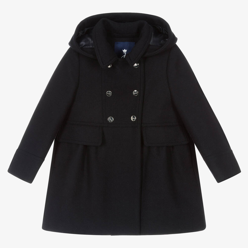 Jacadi Paris - Синее шерстяное пальто с капюшоном | Childrensalon