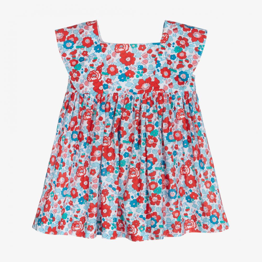 Jacadi Paris - Красно-голубое платье с принтом Liberty для девочек | Childrensalon