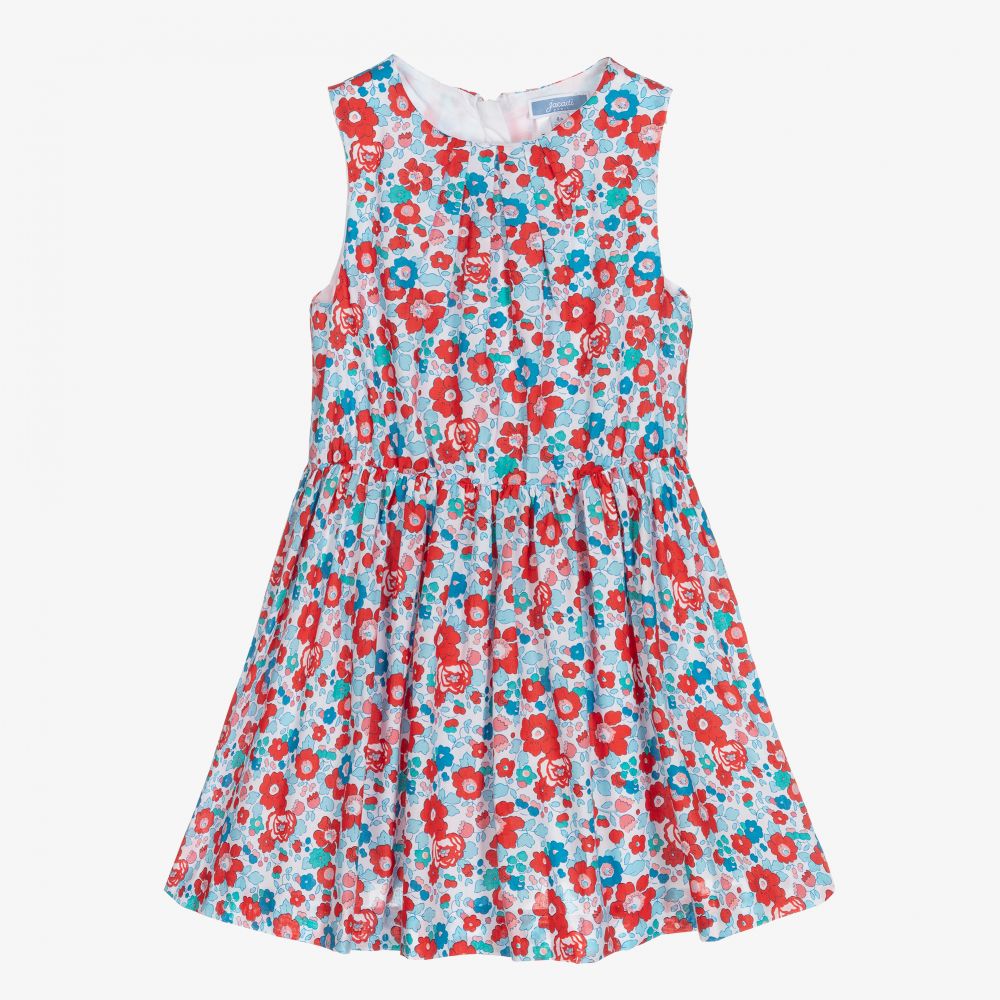 Jacadi Paris - Красно-голубое платье с принтом Liberty для девочек | Childrensalon