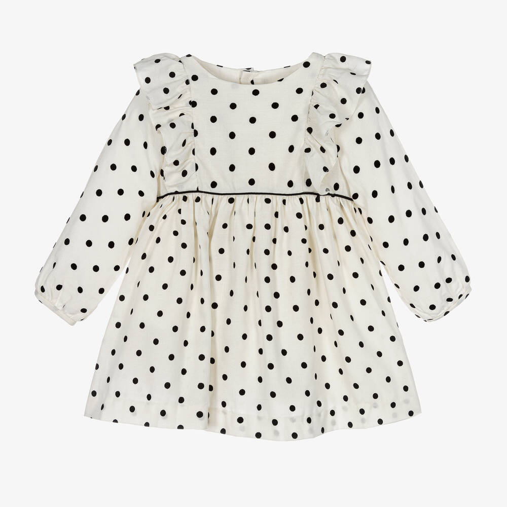 Jacadi Paris - Girls Ivory & Black Polka Dot Dress | Childrensalon