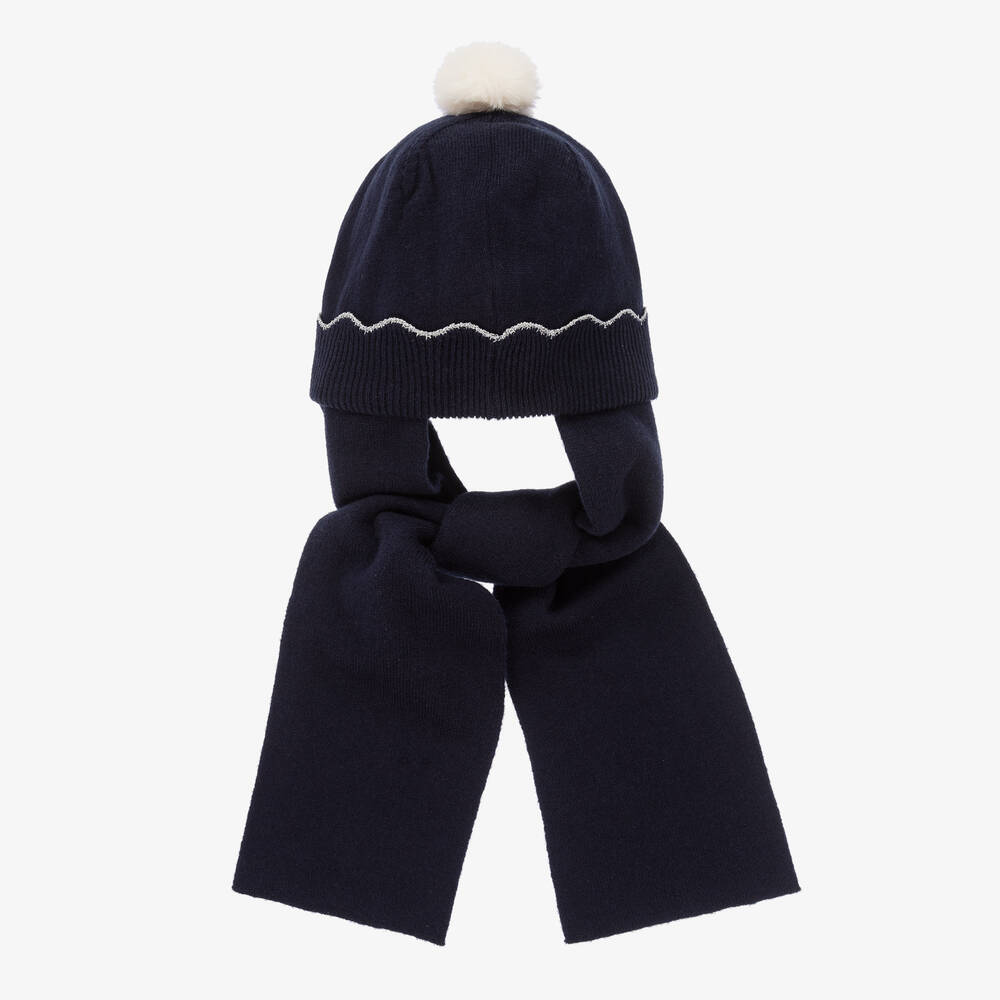 Jacadi Paris Bonnet bleu en laine et coton fille