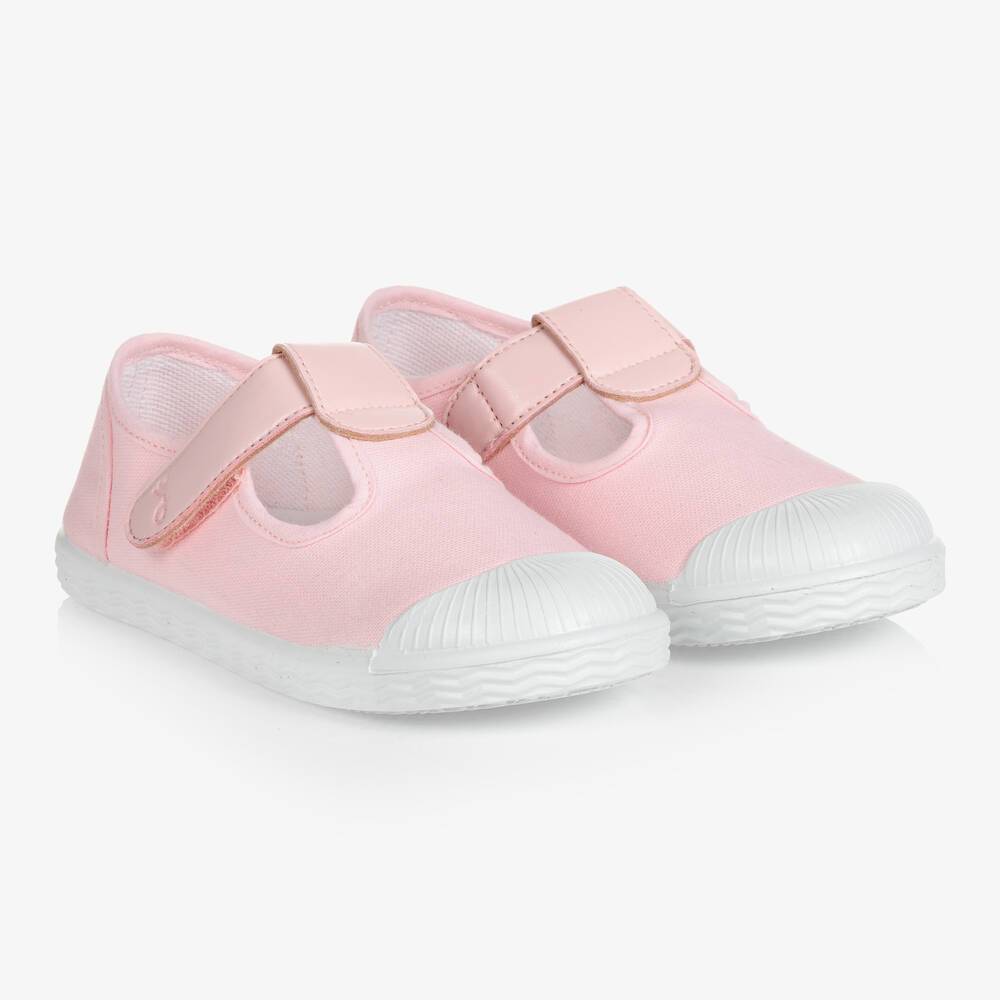 Jacadi Paris - Girls Pink Canvas T-Bar Shoes | Childrensalon