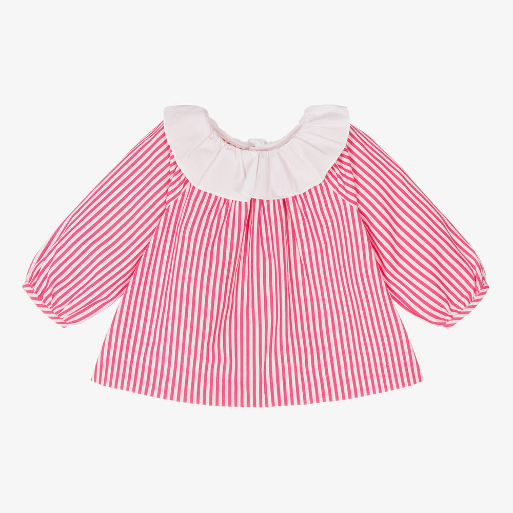 Jacadi Paris-Girls Pink Striped Poplin Blouse | Childrensalon Outlet