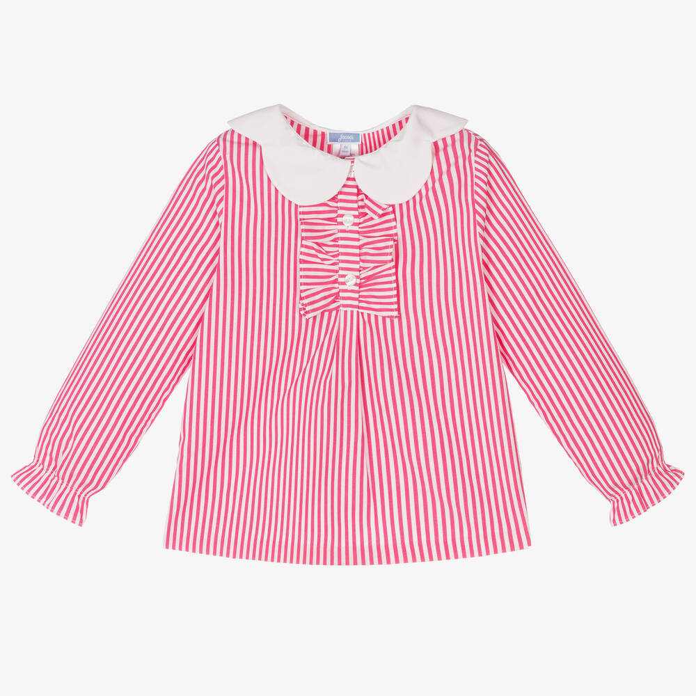 Jacadi Paris - Girls Pink Striped Poplin Blouse | Childrensalon