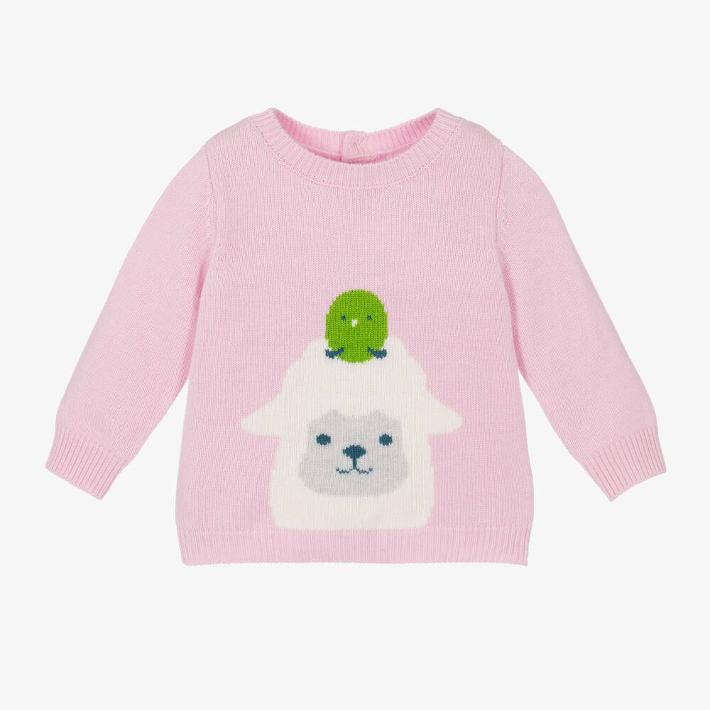 Jacadi Paris - Girls Pink Wool Sheep Sweater | Childrensalon