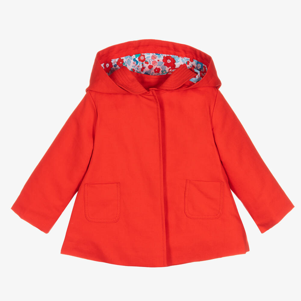Jacadi Paris - معطف أطفال بناتي مزيج قطن وكتان كانفاس لون أحمر | Childrensalon