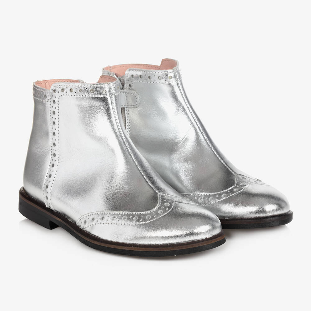 Girls Silver Leather Boots