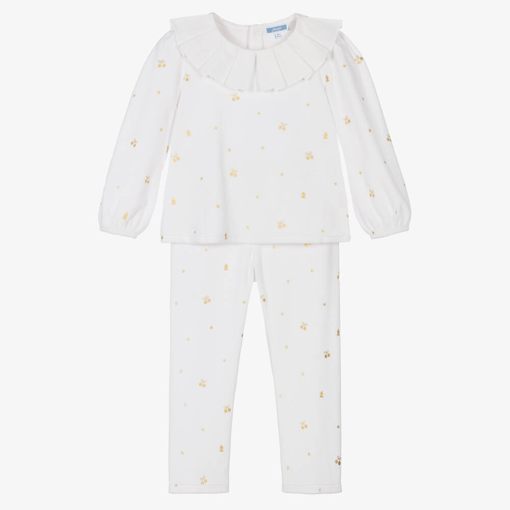 Jacadi Paris - Girls White Cotton Velour Pyjamas | Childrensalon