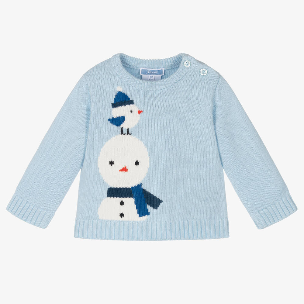 Jacadi Paris - Pale Blue Wool Snowman Sweater | Childrensalon