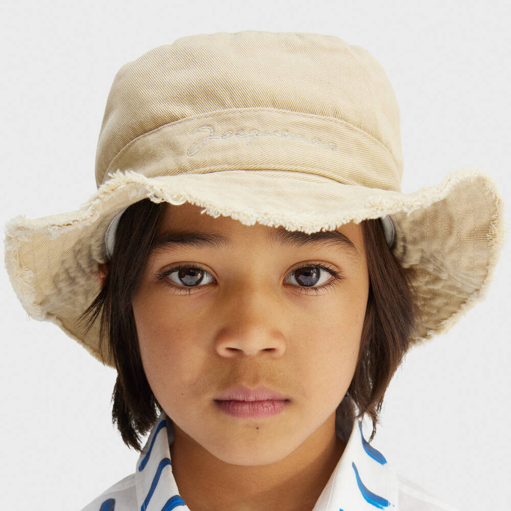 JACQUEMUS-Beige Cotton Bucket Hat | Childrensalon Outlet