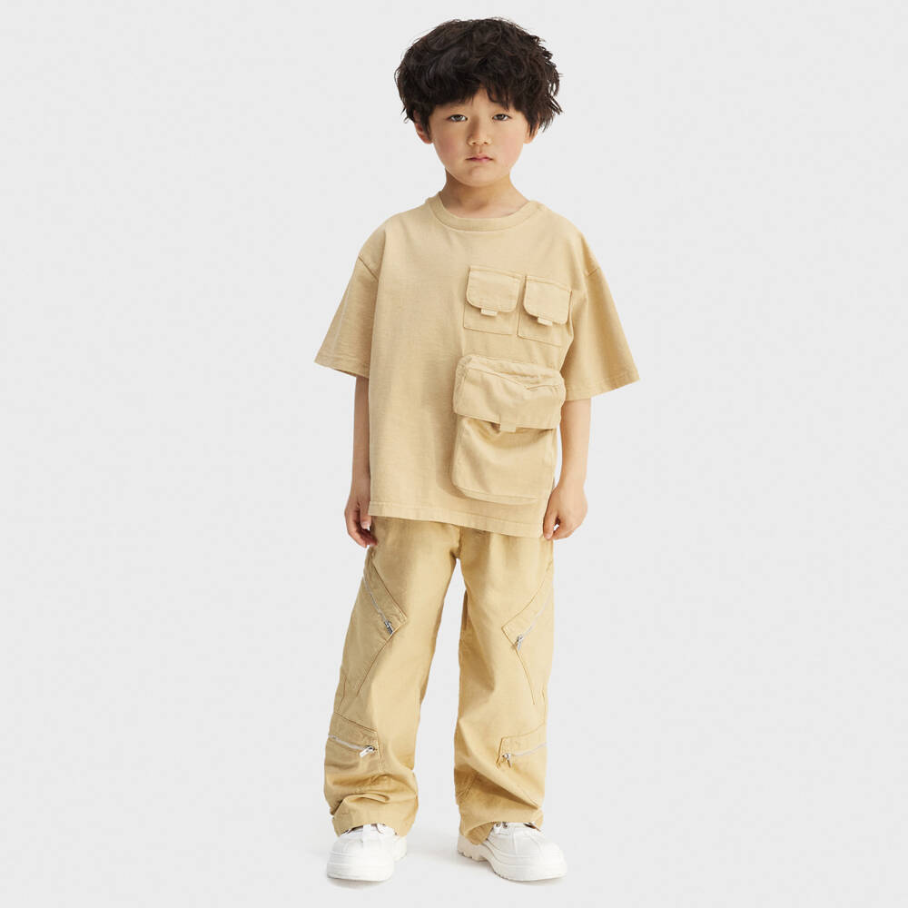 JACQUEMUS-Beige Cotton Utility T-Shirt | Childrensalon Outlet