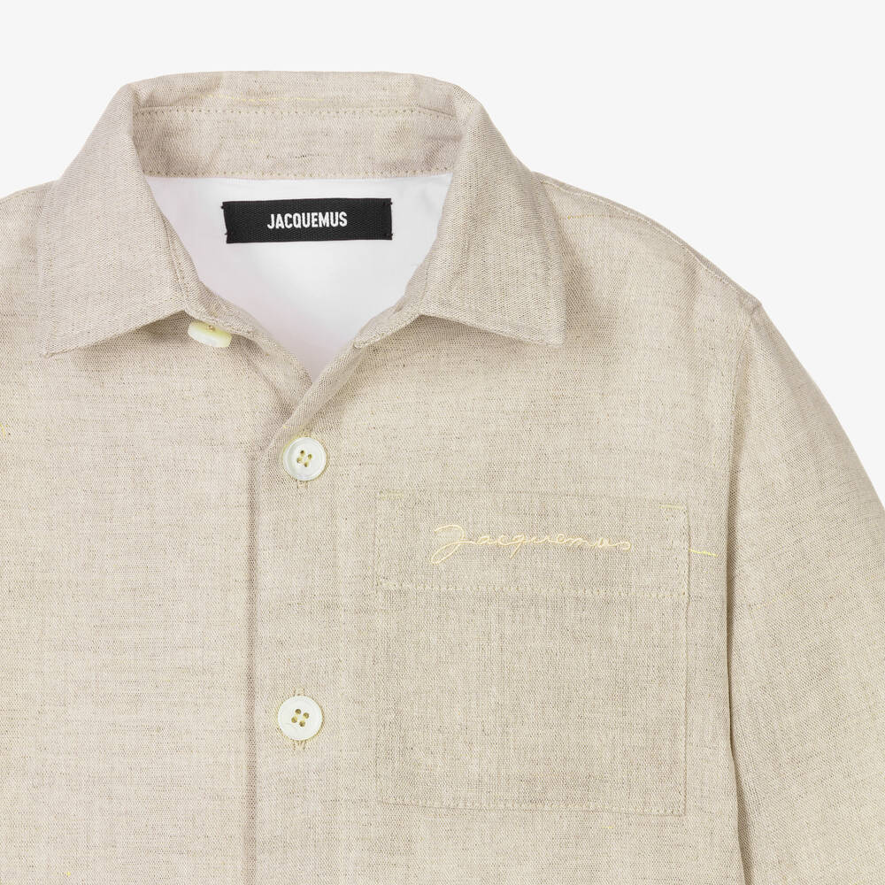 JACQUEMUS-Boys Beige Padded Linen Overshirt | Childrensalon Outlet