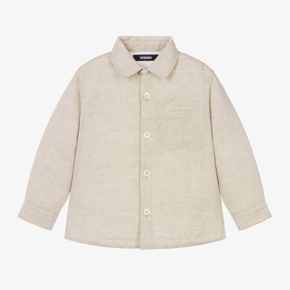 JACQUEMUS-Boys Beige Padded Linen Overshirt | Childrensalon Outlet