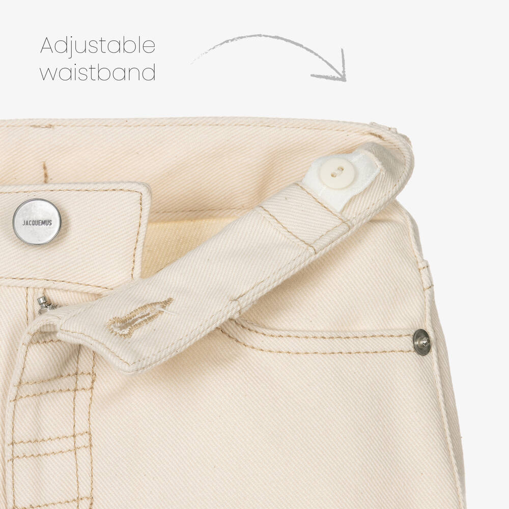 JACQUEMUS-شورت قطن دنيم لون عاجي للأولاد | Childrensalon Outlet