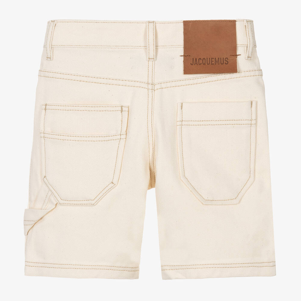 JACQUEMUS-شورت قطن دنيم لون عاجي للأولاد | Childrensalon Outlet