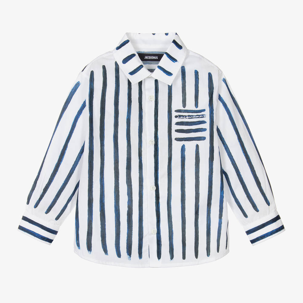 JACQUEMUS-Бело-синяя хлопковая рубашка в полоску для мальчиков | Childrensalon Outlet