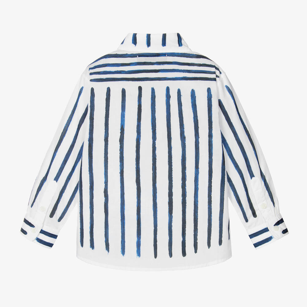 JACQUEMUS-Boys White & Blue Stripe Cotton Shirt | Childrensalon Outlet