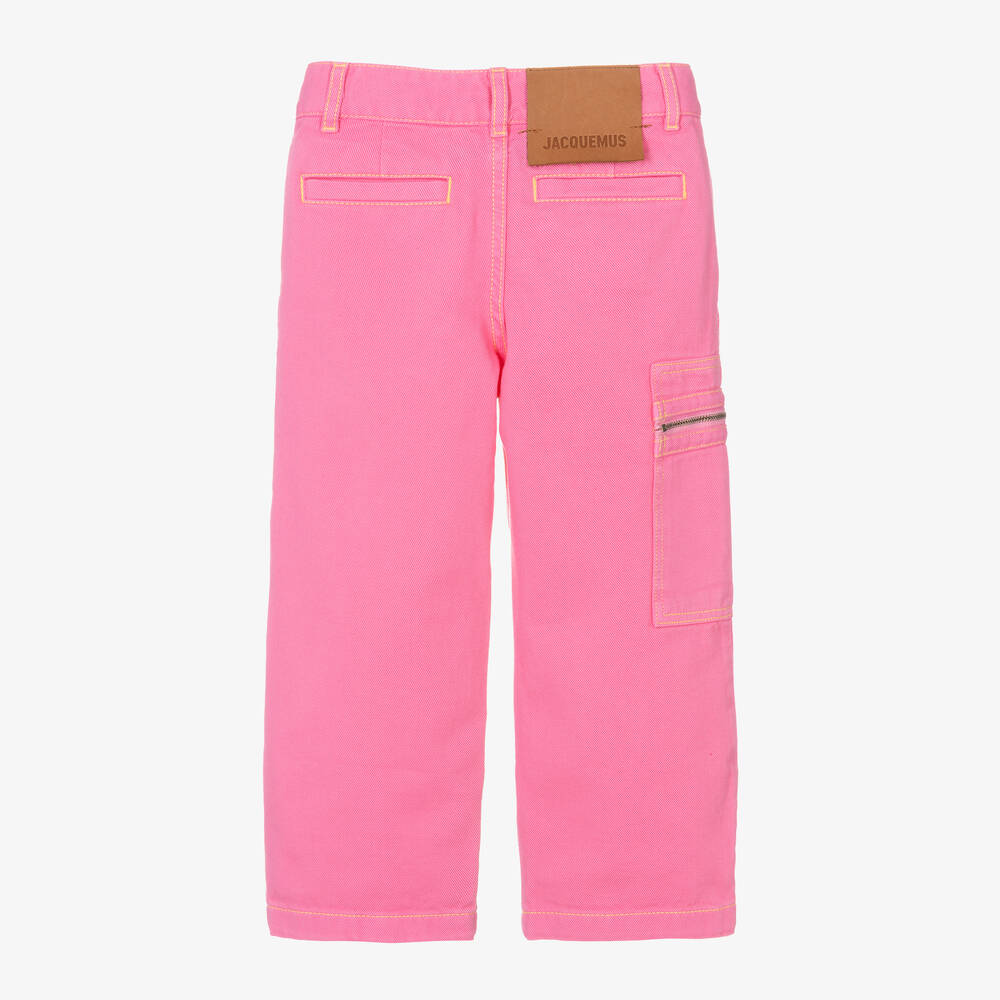 JACQUEMUS-Розовые хлопковые брюки прямого кроя из денима для девочек | Childrensalon Outlet