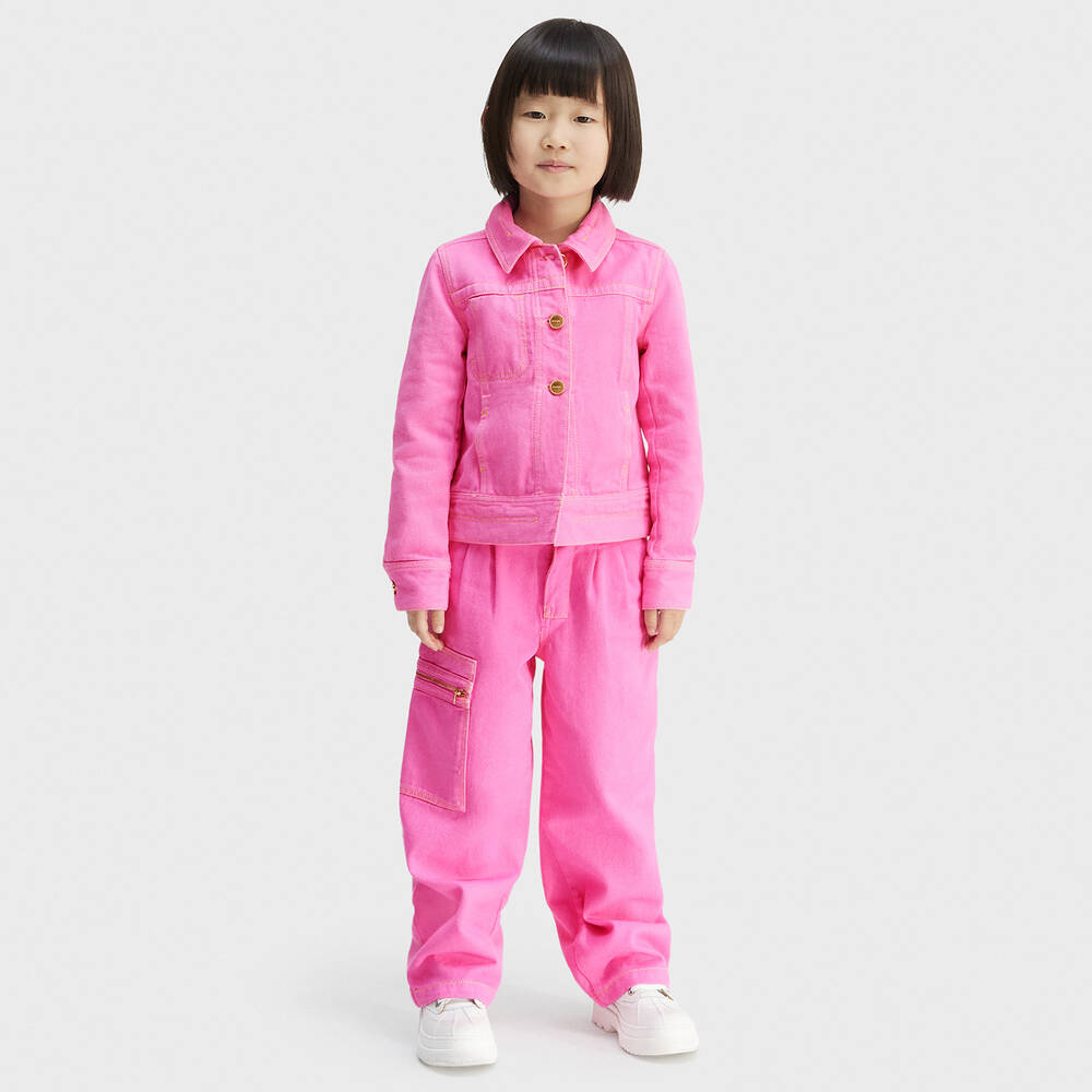JACQUEMUS-Розовые хлопковые брюки прямого кроя из денима для девочек | Childrensalon Outlet