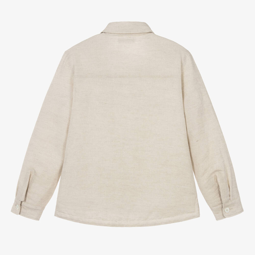 JACQUEMUS-Teen Boys Beige Padded Linen Overshirt | Childrensalon Outlet