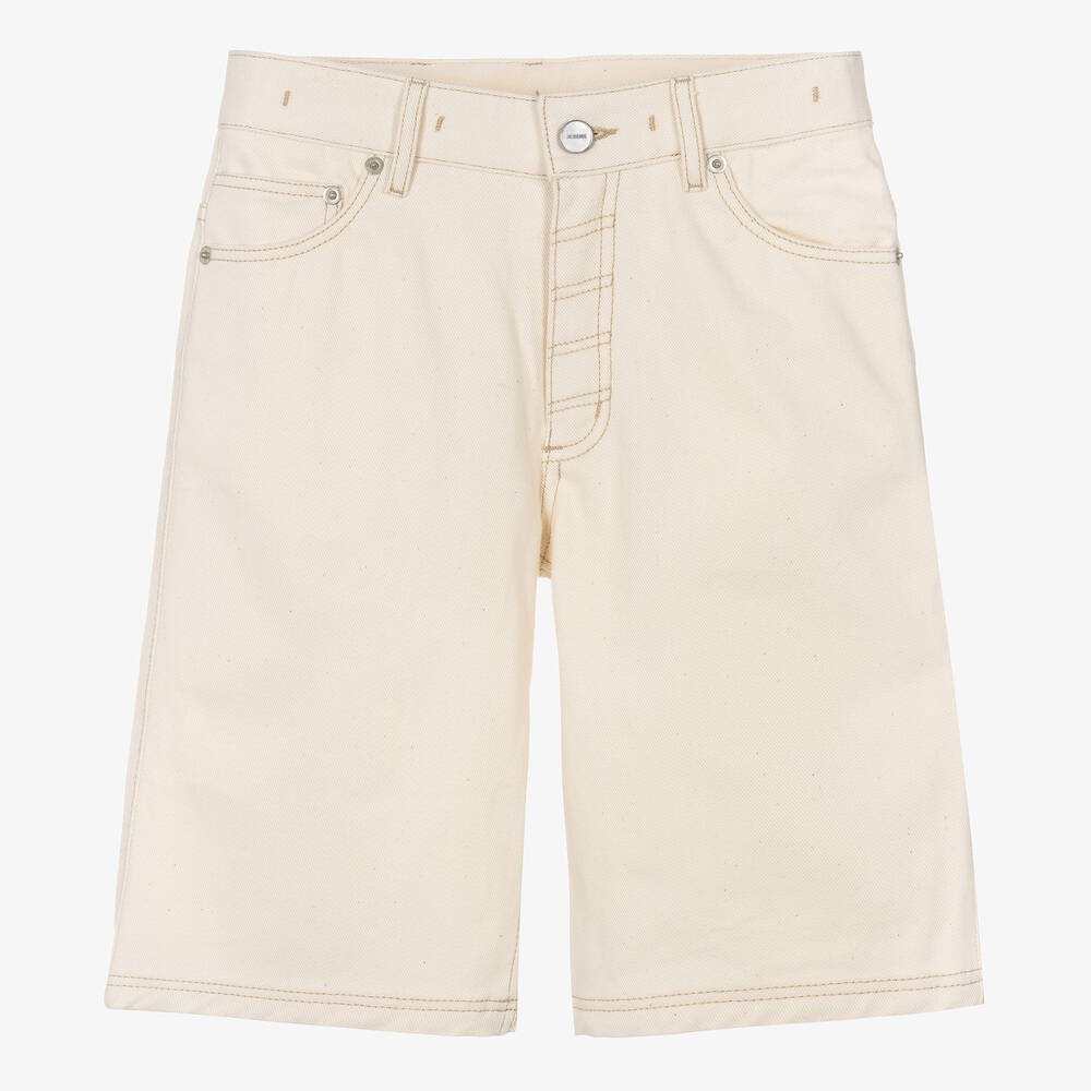 JACQUEMUS-Teen Boys Ivory Cotton Denim Shorts | Childrensalon Outlet