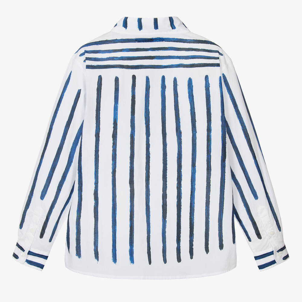 JACQUEMUS-Teen Boys White & Blue Stripe Cotton Shirt | Childrensalon Outlet