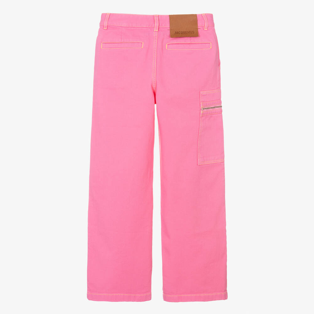 JACQUEMUS-Teen Girls Pink Cotton Denim Straight Fit Trousers | Childrensalon Outlet