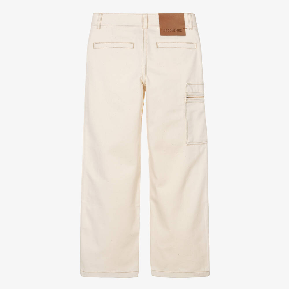 JACQUEMUS-Teen Ivory Cotton Denim Straight Fit Trousers | Childrensalon Outlet