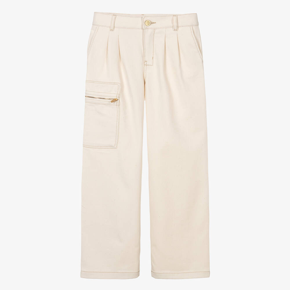 JACQUEMUS-Teen Ivory Cotton Denim Straight Fit Trousers | Childrensalon Outlet